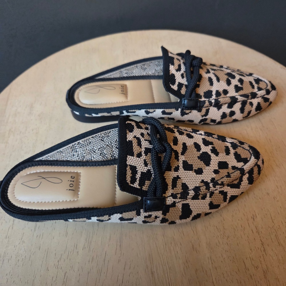 Joie Womens Size 6 Leopard Print Knit Mules Rope Detail Slip On‎ Loafers Flat - Picture 5 of 7